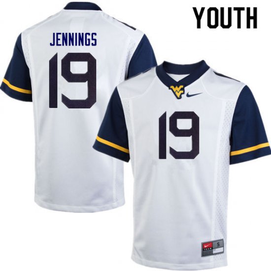 Youth West Virginia Mountaineers NCAA #19 Ali Jennings White Authentic Nike Stitched College Football Jersey LN15K46WI